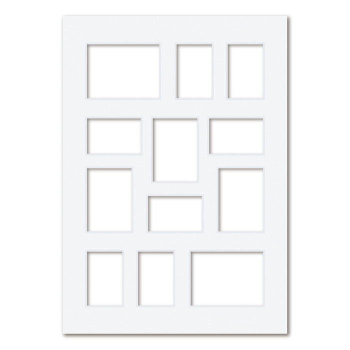13 Window Mixed Size Collage Photo Mat Board for A1 Frame, 6x8, 5x7 & 4x6 Ultimate White Acid-Free Mat Board from our Mat Boards collection by Profile Australia