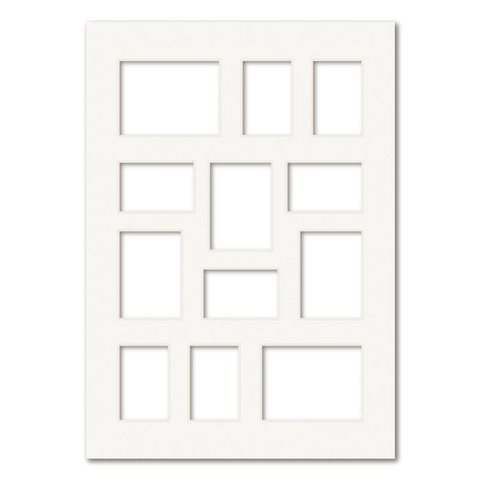 13 Window Mixed Size Collage Photo Mat Board for A1 Frame, 6x8, 5x7 & 4x6 Ice White Acid-Free Mat Board from our Mat Boards collection by Profile Australia