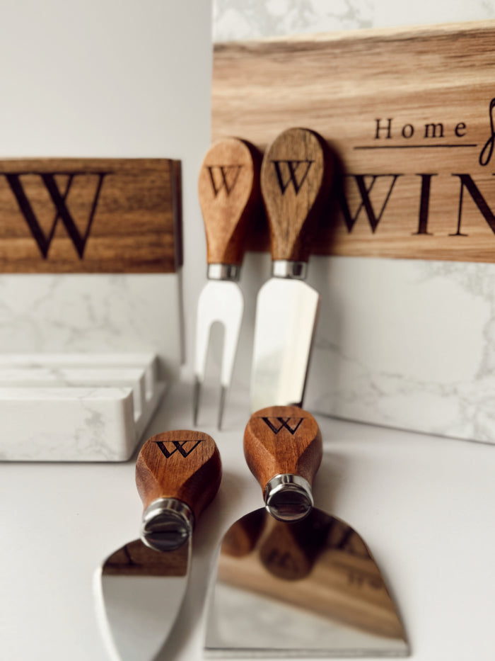 5pc Marble/Wood Cutting Board + Utensil Set