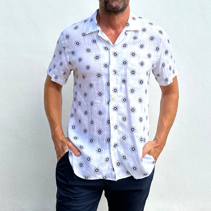 Cardano Summer - White Linen Aloha Shirt