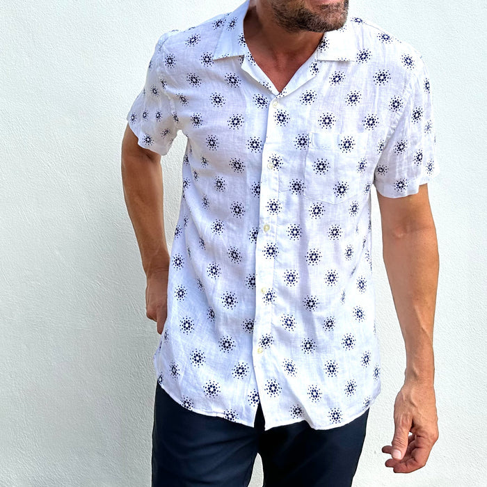 Cardano Summer - White Linen Aloha Shirt