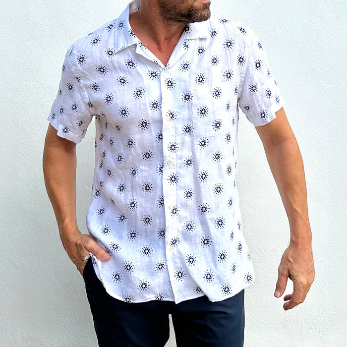 Cardano Summer - White Linen Aloha Shirt