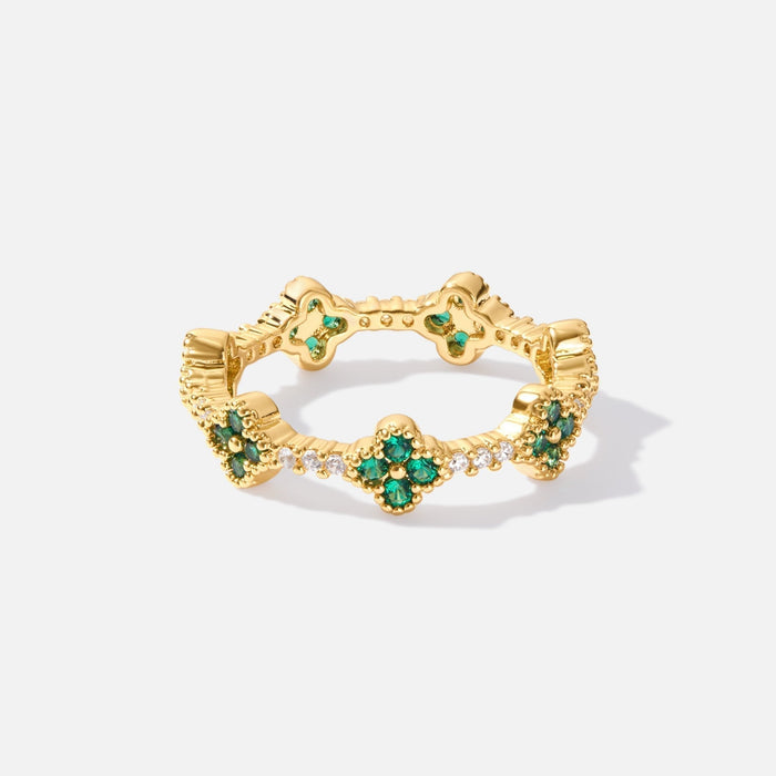 Annika | Gold-Plated Ring with Emerald Floral Details Element