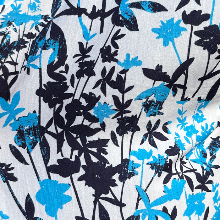 Bamboo Print on Cotton - Aqua & Navy
