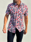 Bamboo Print on Cotton - Red & Navy