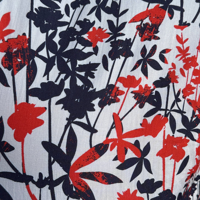 Bamboo Print on Cotton - Red & Navy