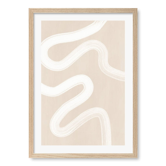 Beige One Line Art Print by Elena Ristova A4 (21 x 29.7cm) / Natural Oak Frame / White Border from our Australian Made Framed Wall Art, Prints & Posters collection by Profile Australia