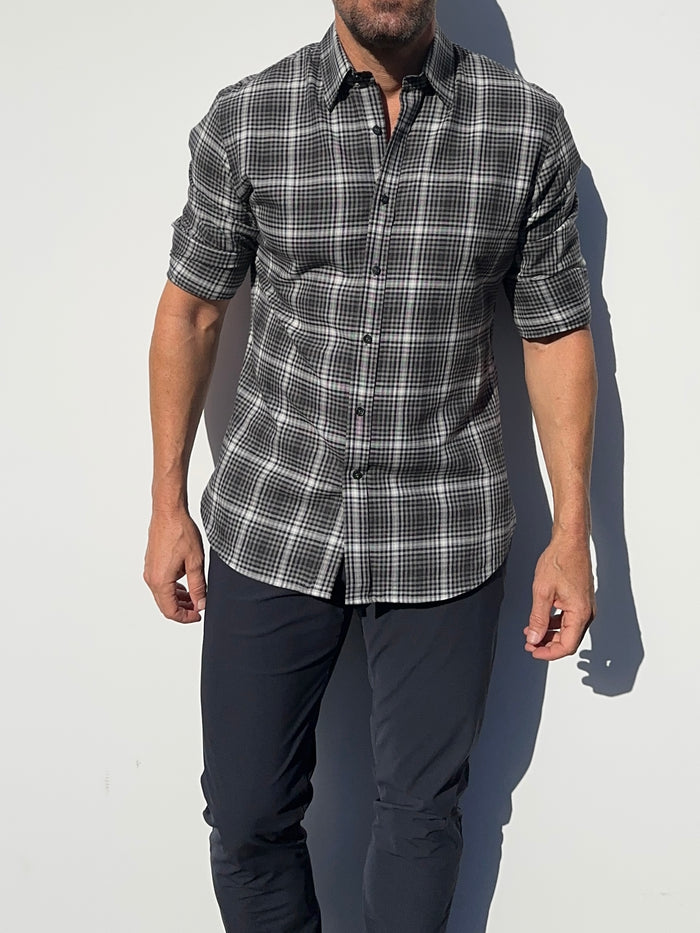 Black, White & Gray Glen Plaid Flannel - Gray Glen Plaid Flannel