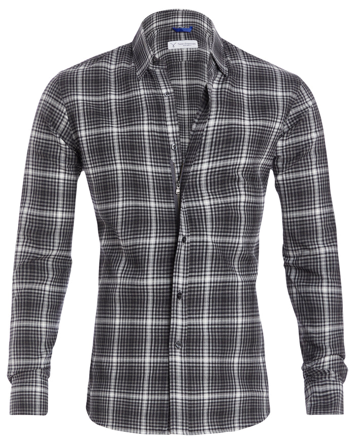 Black, White & Gray Glen Plaid Flannel - Gray Glen Plaid Flannel