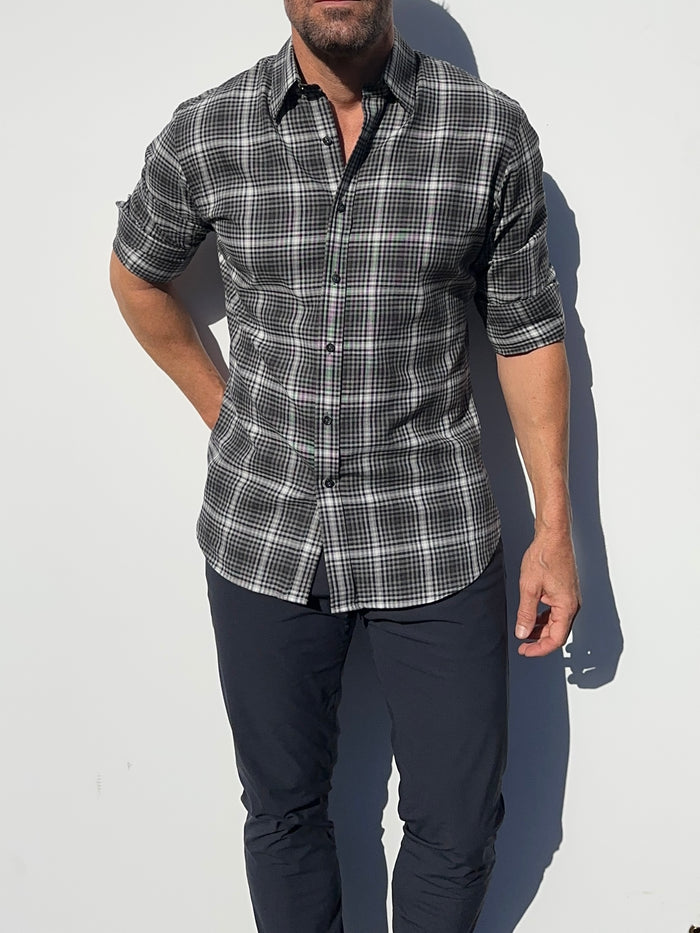 Black, White & Gray Glen Plaid Flannel - Gray Glen Plaid Flannel