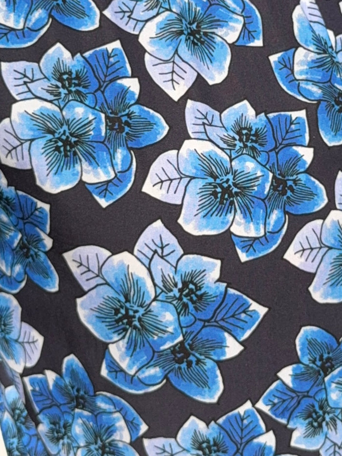Blue Flowers Party Shirt - Blue on Navy