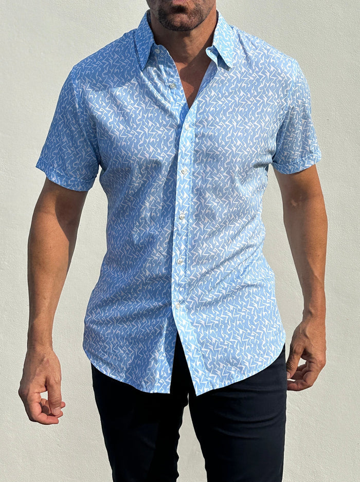 Blue Lightning Party Shirt - Light Blue Lightning