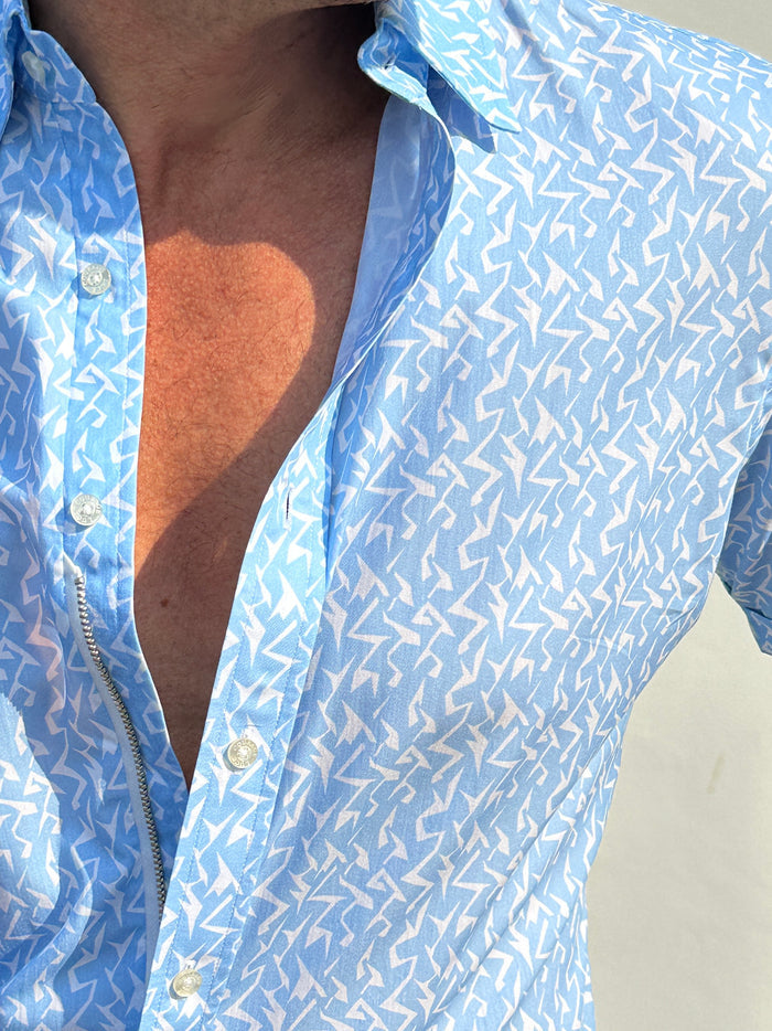 Blue Lightning Party Shirt - Light Blue Lightning