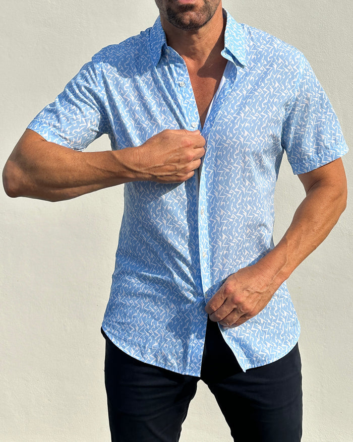 Blue Lightning Party Shirt - Light Blue Lightning