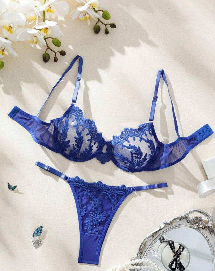 Blue Lingerie Set Floral - Self Care Shop
