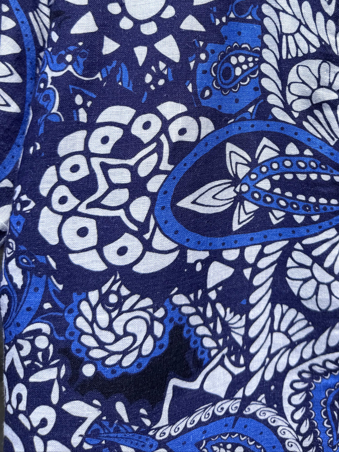 Blue Paisley Party Shirt on Linen- Small Batch #686