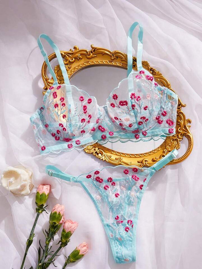 blue lingerie set sheer see through