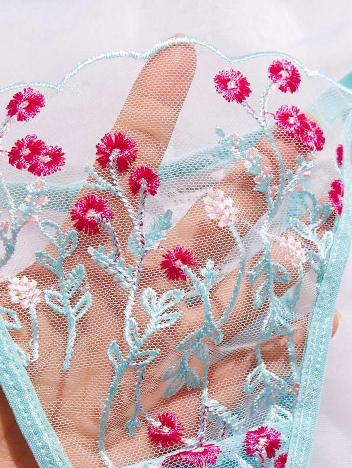 embroidered lace sexy underwear blue