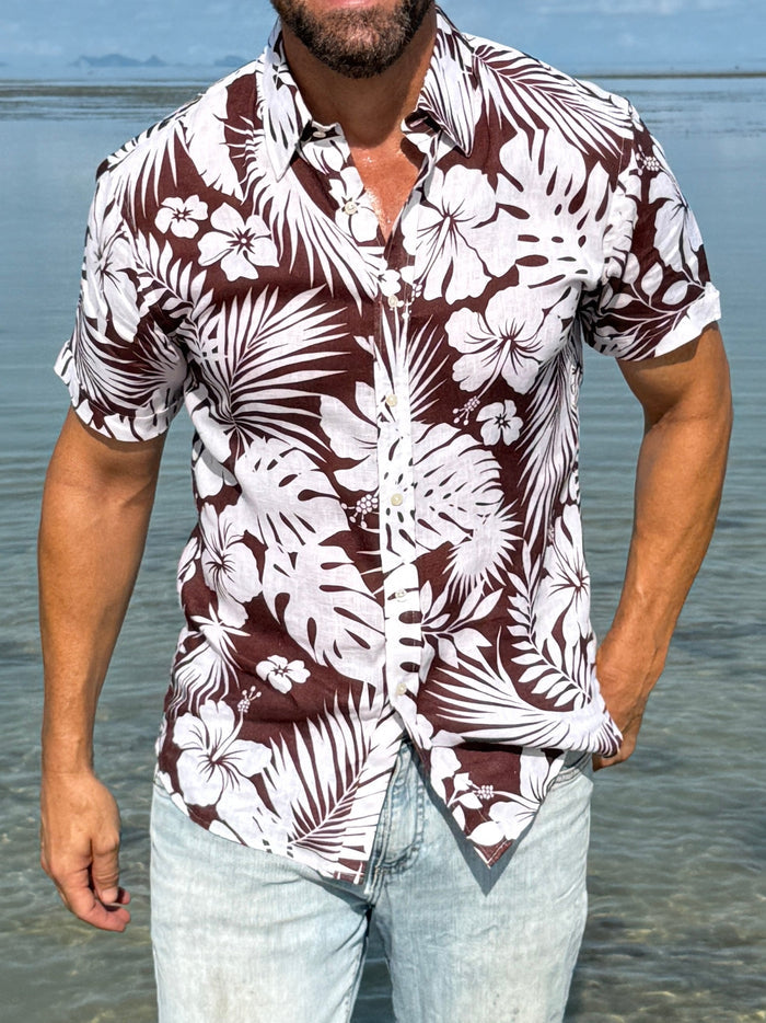 Brown Floral on Linen - Brown Linen Floral