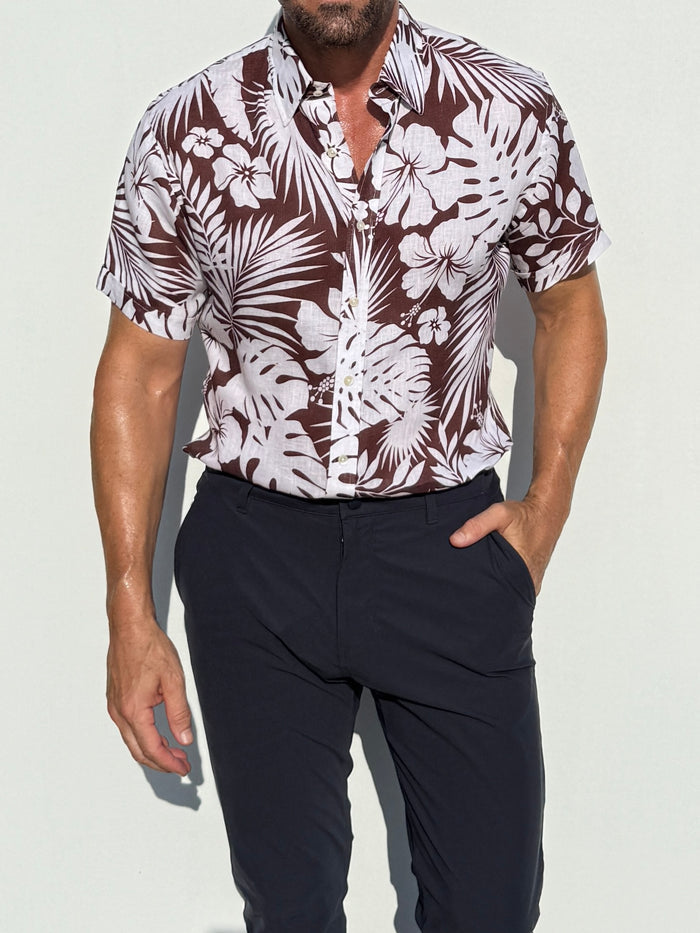 Brown Floral on Linen - Brown Linen Floral