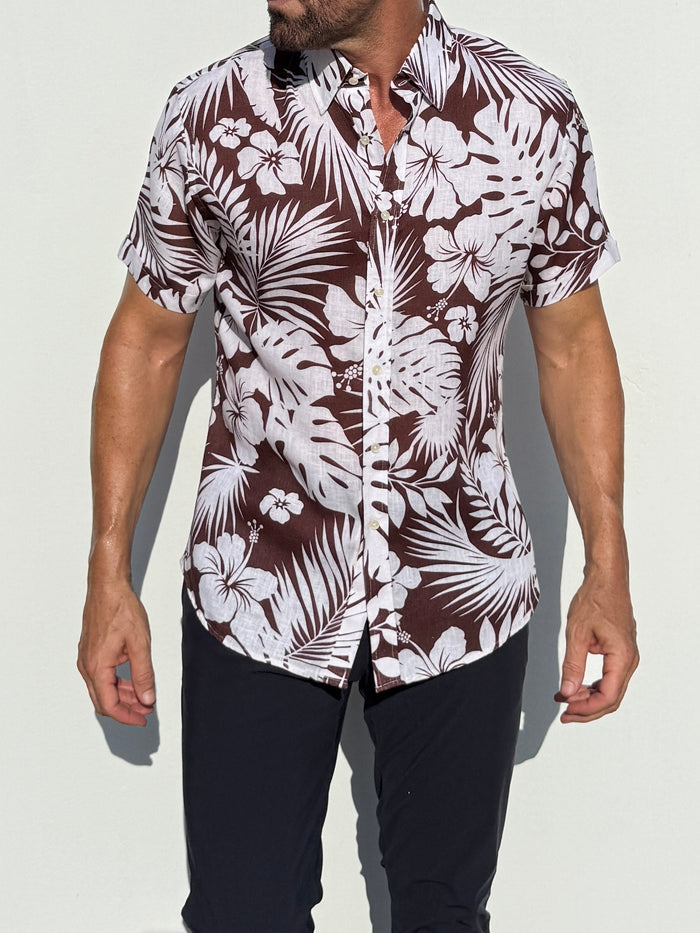 Brown Floral on Linen - Brown Linen Floral