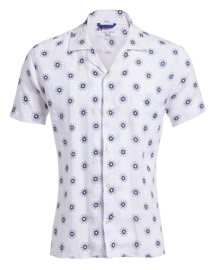 Cardano Summer - White Linen Aloha Shirt