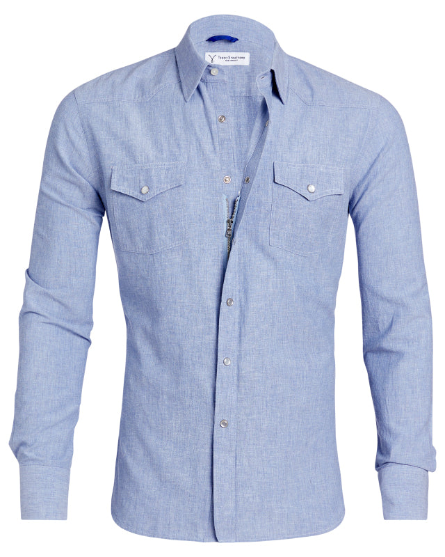Chambray Western Shirt - Light Blue