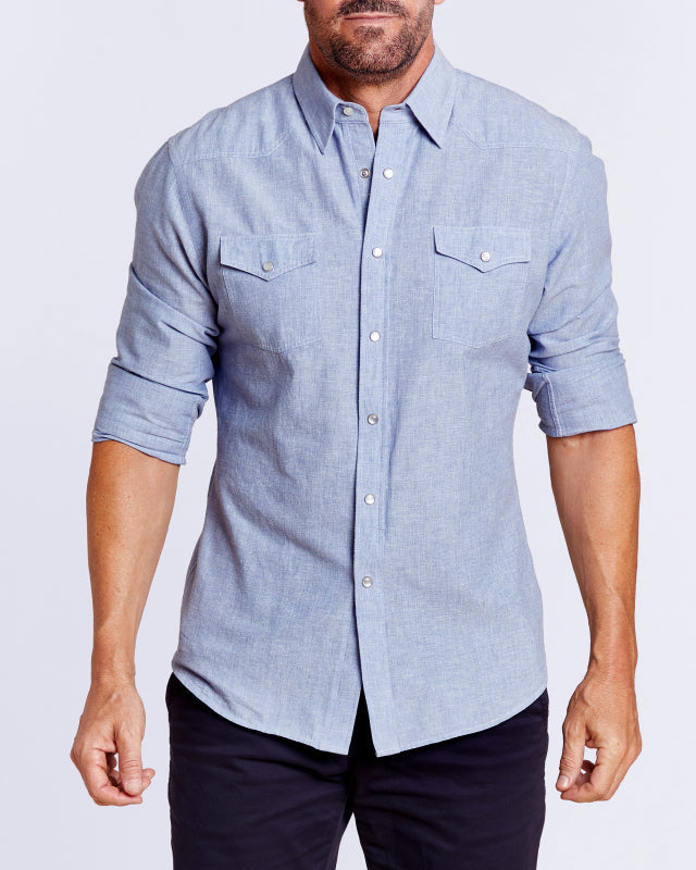Chambray Western Shirt - Light Blue