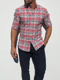 Coral, White & Blue Utility Flannel - Coral White & Blue Flannel