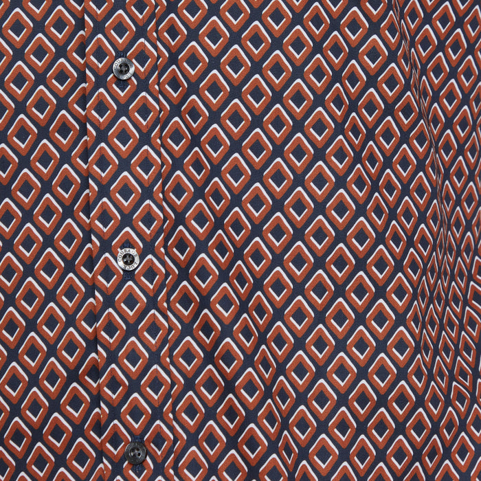 Diamond Print Party Shirt - Brown on Navy