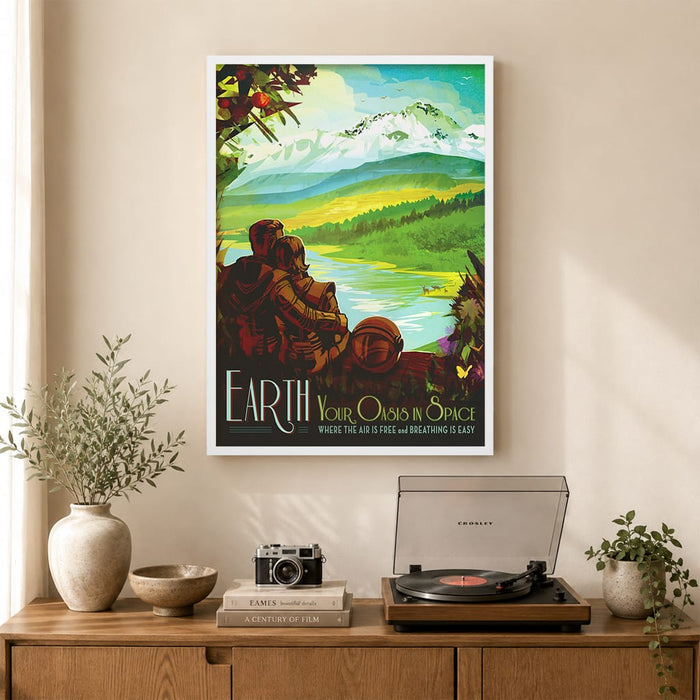 Earth Your Oasis in Space Travel Poster Print from our Australian Made Framed Wall Art, Prints & Posters collection by Profile Australia