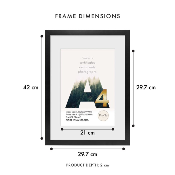 Elegant Black Timber A3 Picture Frame to suit A4 image from our Australian Made A3 Picture Frames collection by Profile Australia