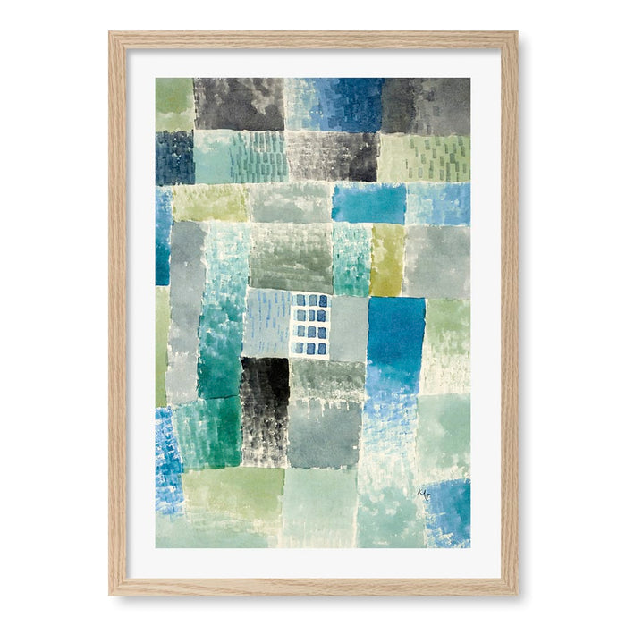 First House in a Settlement - Paul Klee Art Print A4 (21 x 29.7cm) / Natural Oak Frame / White Border from our Australian Made Framed Wall Art, Prints & Posters collection by Profile Australia