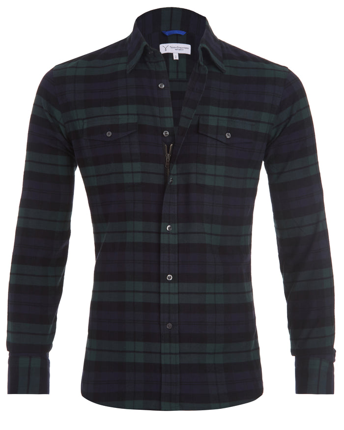 Forest, Navy & Black Utility Flannel - Sage Navy & Black Flannel