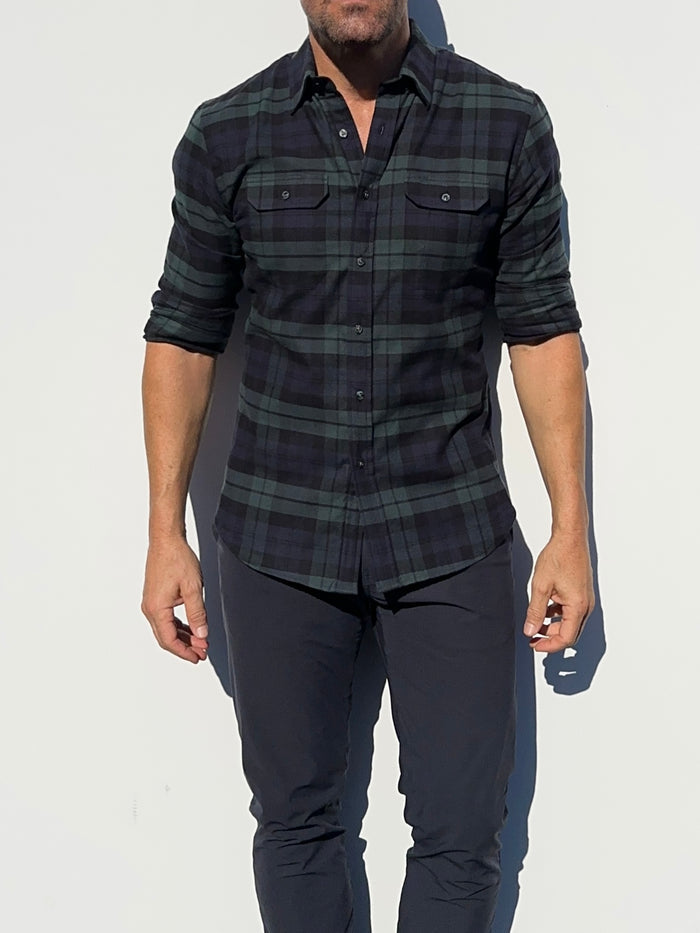 Forest, Navy & Black Utility Flannel - Sage Navy & Black Flannel