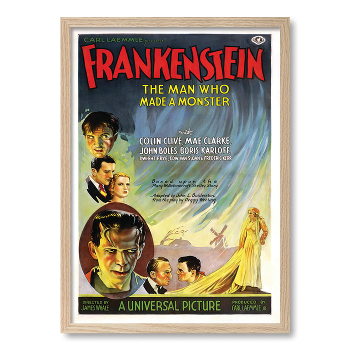 Frankenstein Vintage Movie Poster Print A4 (21 x 29.7cm) / Natural Oak Frame / No Border from our Australian Made Framed Wall Art, Prints & Posters collection by Profile Australia