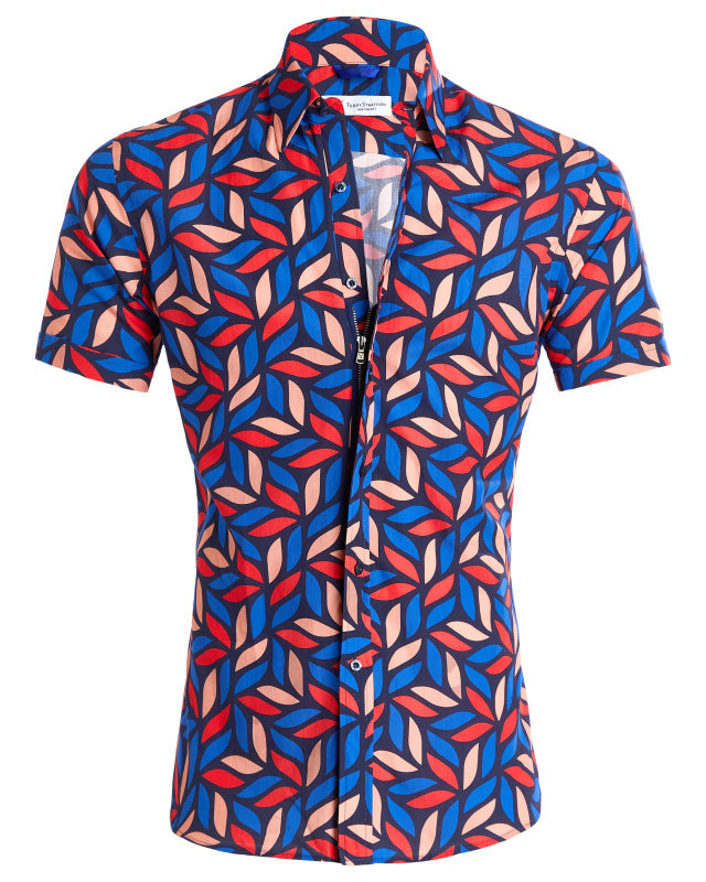Geometric Flower Party Shirt - Red Geometric Flowers