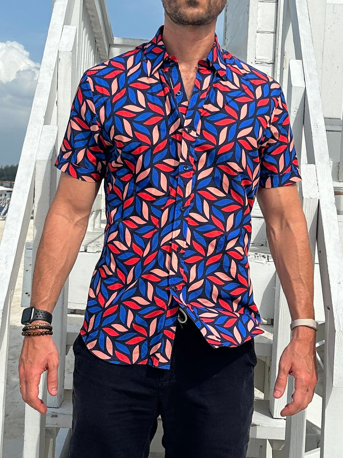 Geometric Flower Party Shirt - Red Geometric Flowers