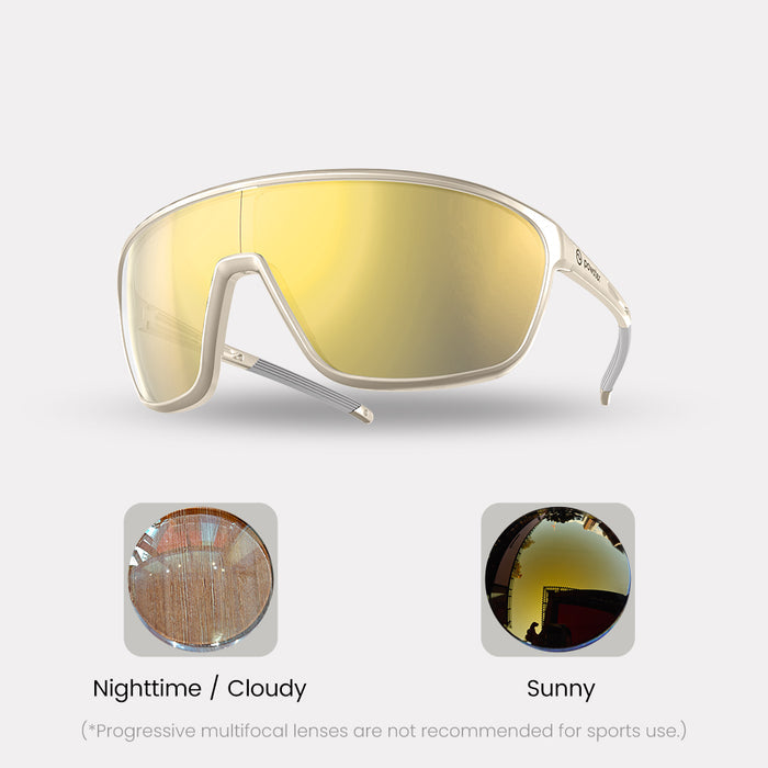 Photochromic – Farsighted / Progressive (Progressive are not recommended for sports use. See FAQ below) / White / Gold Lenses