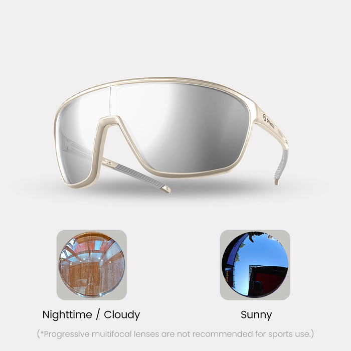 Photochromic – Farsighted / Progressive (Progressive are not recommended for sports use. See FAQ below) / White / Silver Lenses