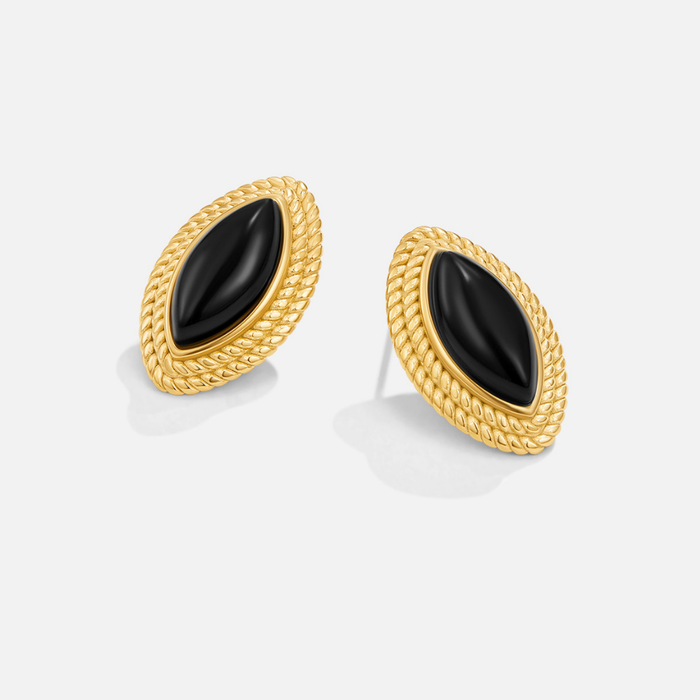 Helena | Oval Earrings with Black Stone