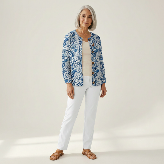 Hilkka - Blue Botanical Bird Cardigan