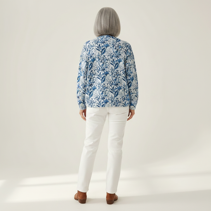 Hilkka - Blue Botanical Bird Cardigan