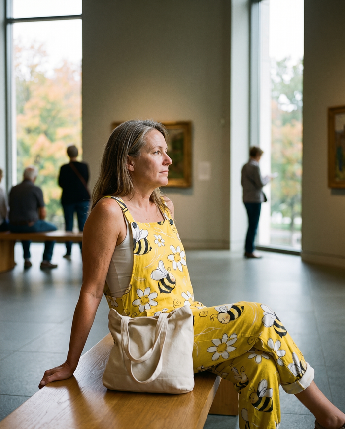Ilona printed wide-leg jumpsuit worn on a gallery bench