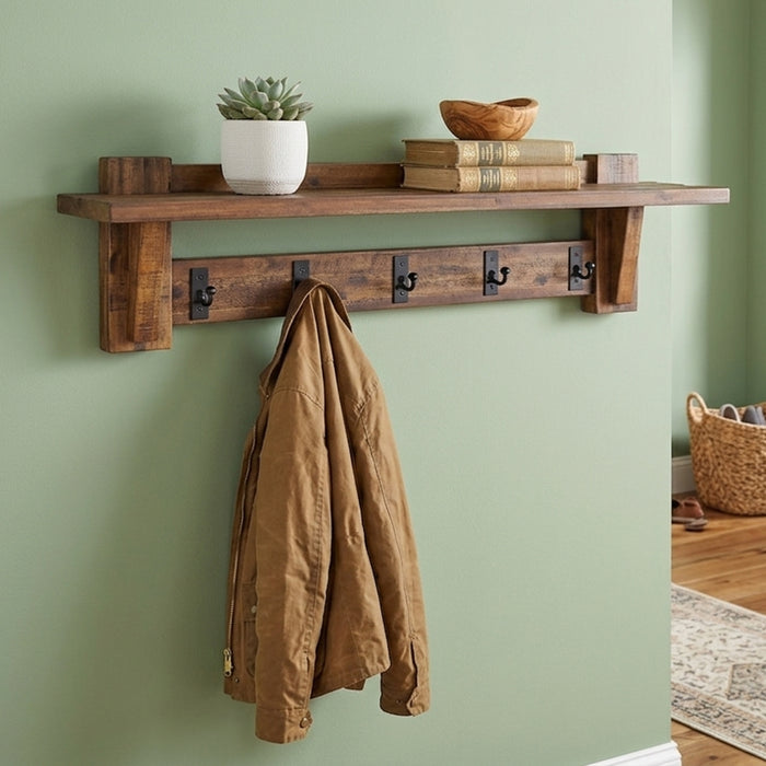 Industrial Style Entryway Shelf with Hooks