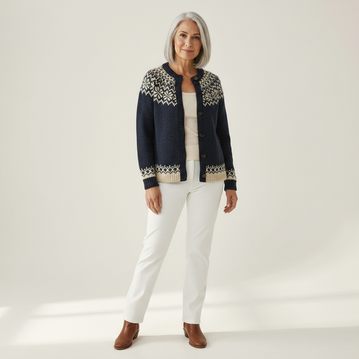 Kaija - Snowflake Yoke Cardigan in Navy