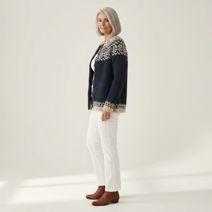 Kaija - Snowflake Yoke Cardigan in Navy