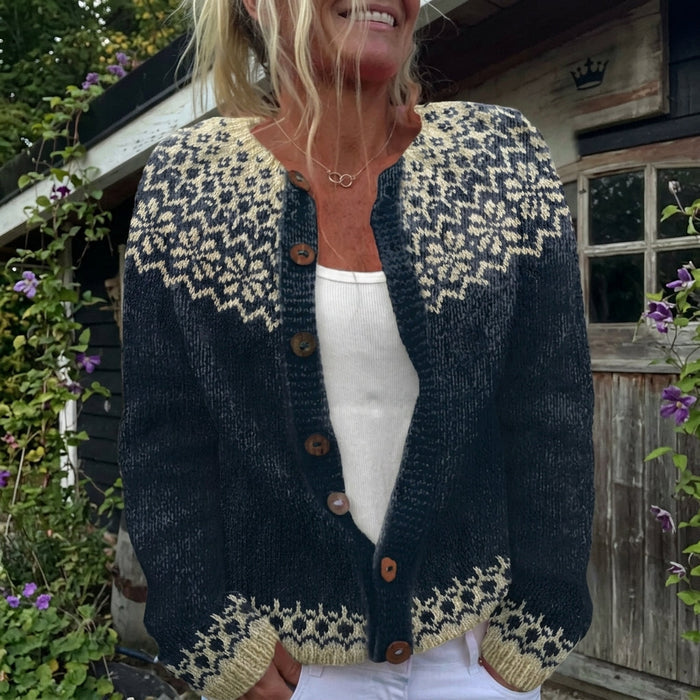 Kaija - Snowflake Yoke Cardigan in Navy