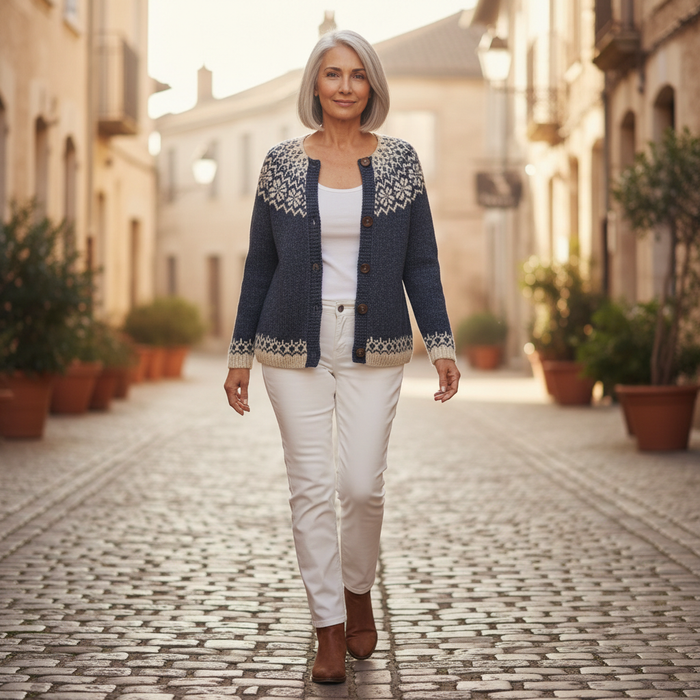 Kaija - Snowflake Yoke Cardigan in Navy