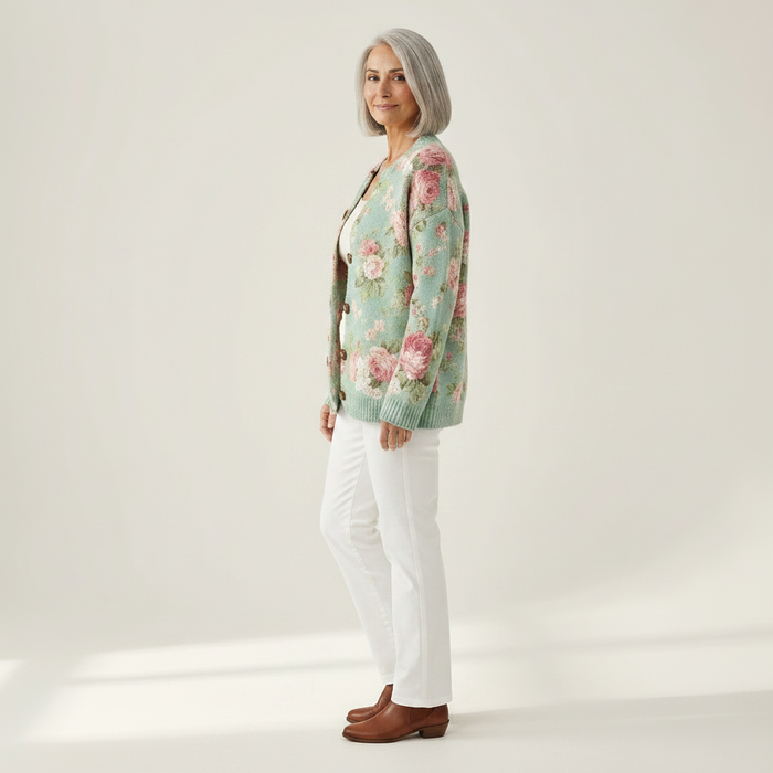Kirsti - Rose Print Cardigan in Sage